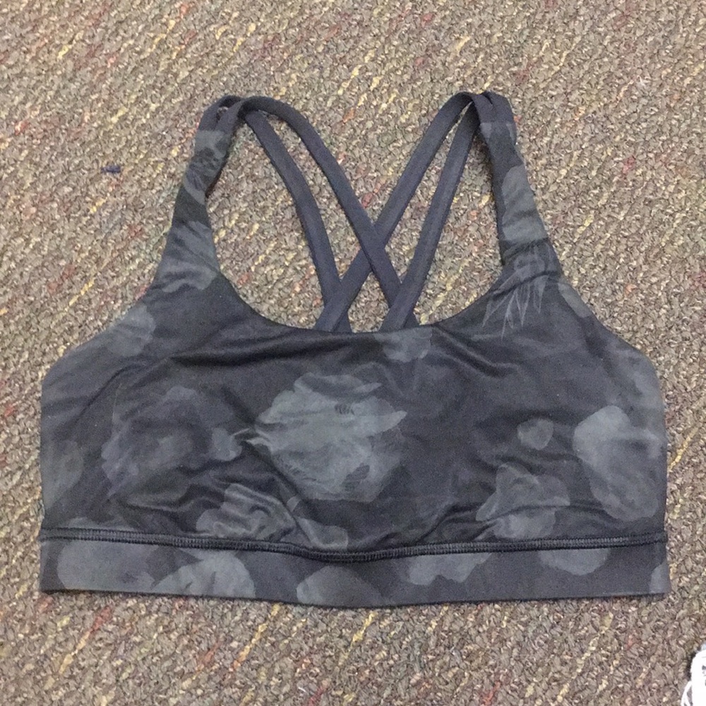 Black floral lululemon energy bra